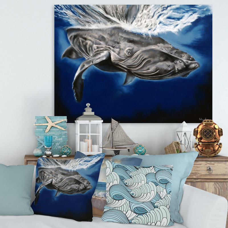 Portrait d'une baleine à bosse - Peinture sur toile, H 30 po x l 40 po x 1,5 po, Toile tendue