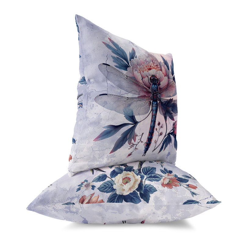 Coussin Dragonfly Symphony, H 26 po x l 26 po, Bleu / Rose