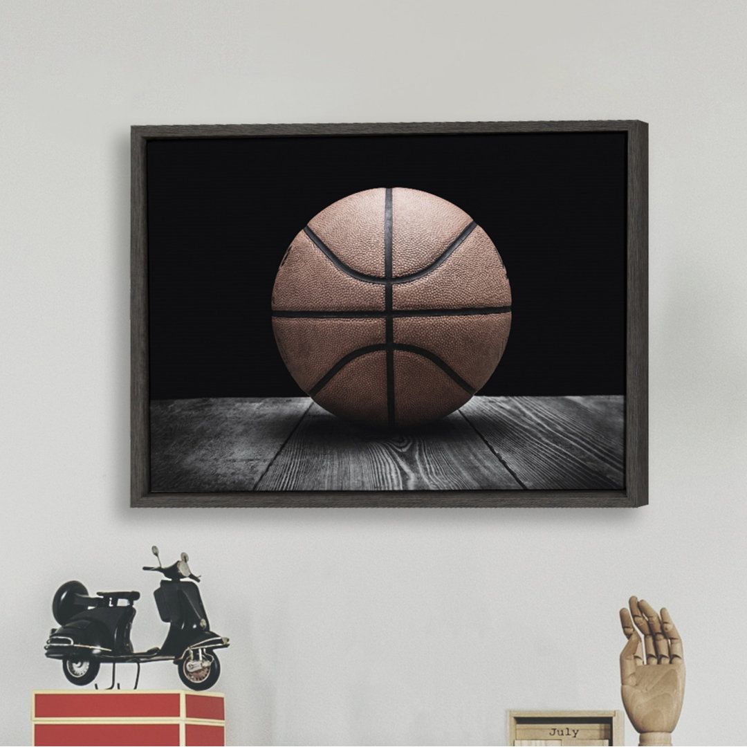 Vintage Basketball on Black by Saint and Sailor Studios Framed Canvas Wall Art Print Harriet Bee