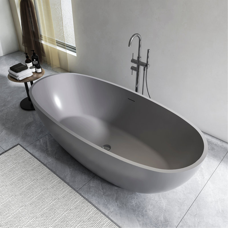 Baignoire de trempage autoportante 65,2 pouces pour salle de bain, Gris foncé