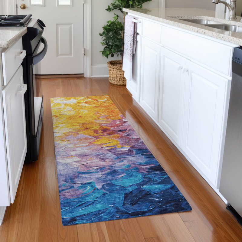 Premium Machine Washable Slesnick AMF1674 Abstract Rug, Runner 2'3" x 7'6"