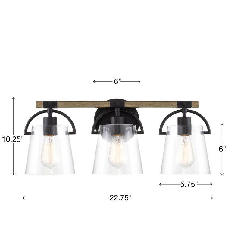 3 - Light Dimmable Black Vanity Light