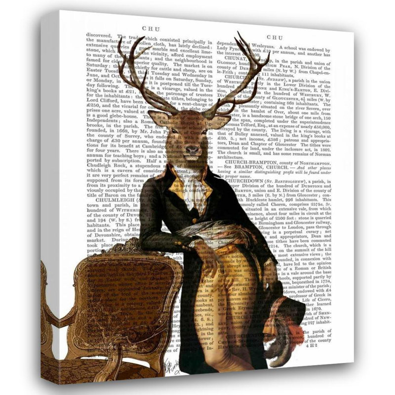 Art sur toile tendue de la galerie Trinx Fab Funky: Deer and Chair Full, H 45 po x l 36 po