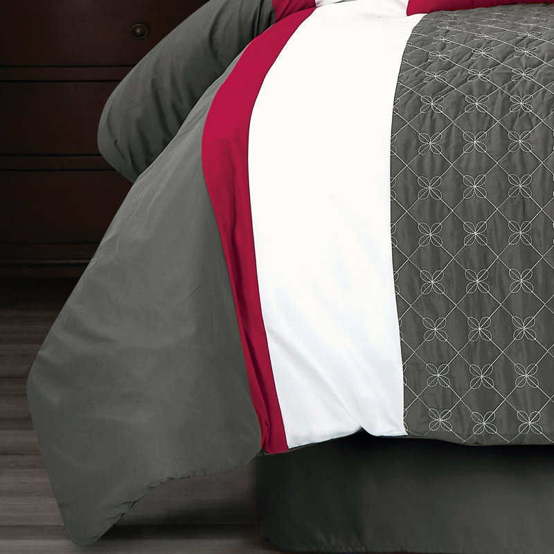 8‑Piece Red Charcoal Gray Mandala Striped Bed‑in‑a‑Bag Complete Bedding Comforter Set,QUEEN
