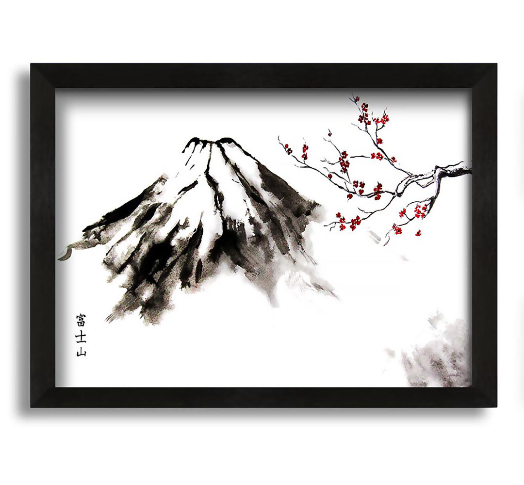 Gerahmtes Leinwandbild Japanischer Cherry Blossom Mountain