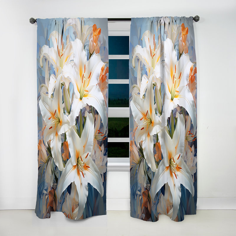 Beige And Yellow Pure Lily Beauty Whispers I - Lilies Floral Room Darkening Curtain - 1 Panels, 52" W x 84" L