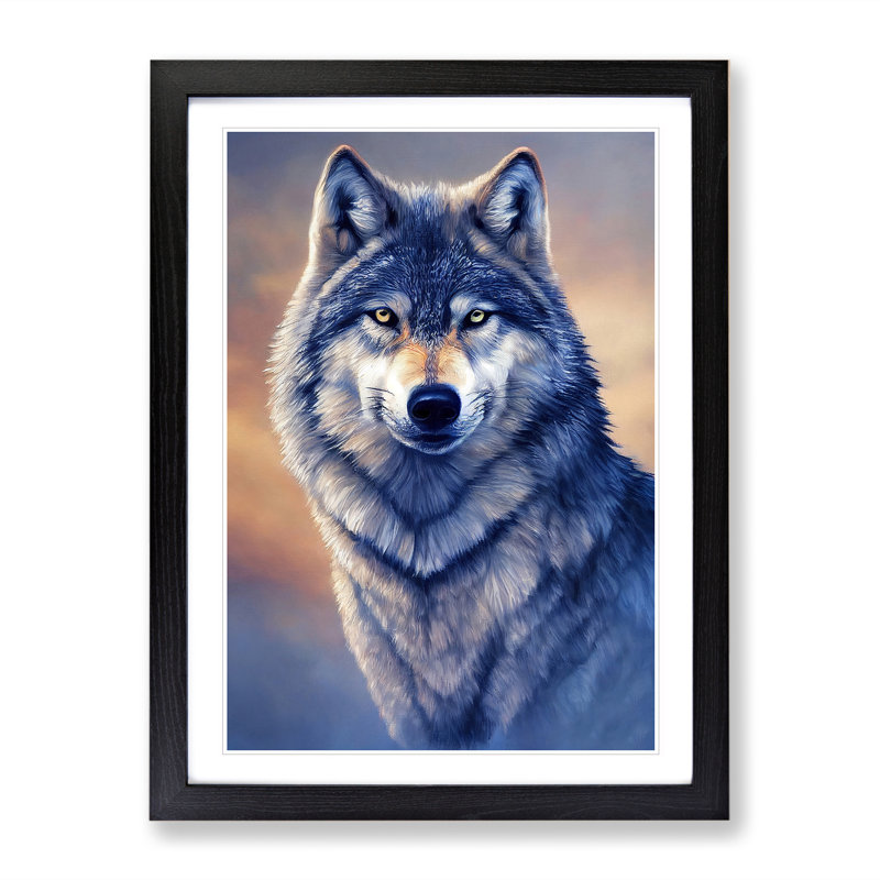Watchful Wolf No.2 1 Piece Single Picture Frame Wall Art, 34cm H x 25cm W x 2cm D, Black Framed