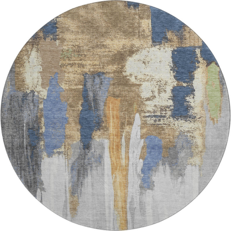 Premium Machine Washable Mouton AMF1979 Abstract Rug, Round 8'