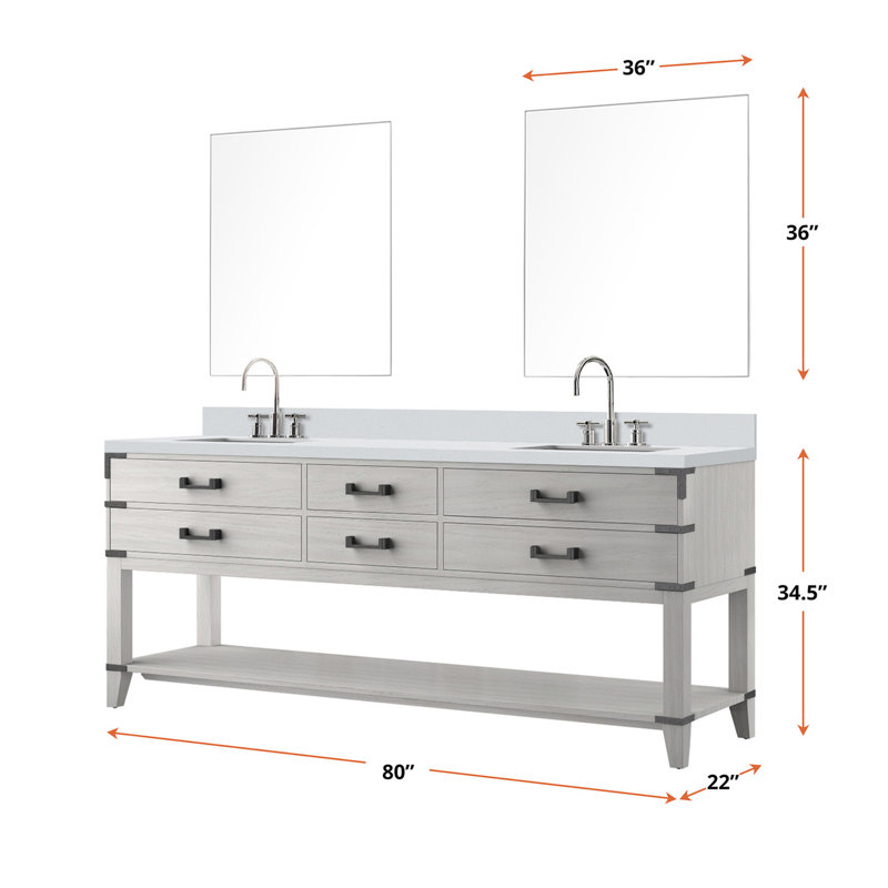 Double 36 In. W X H Mirrors And 80 22 D White Oak Bath Vanity With Faucet &