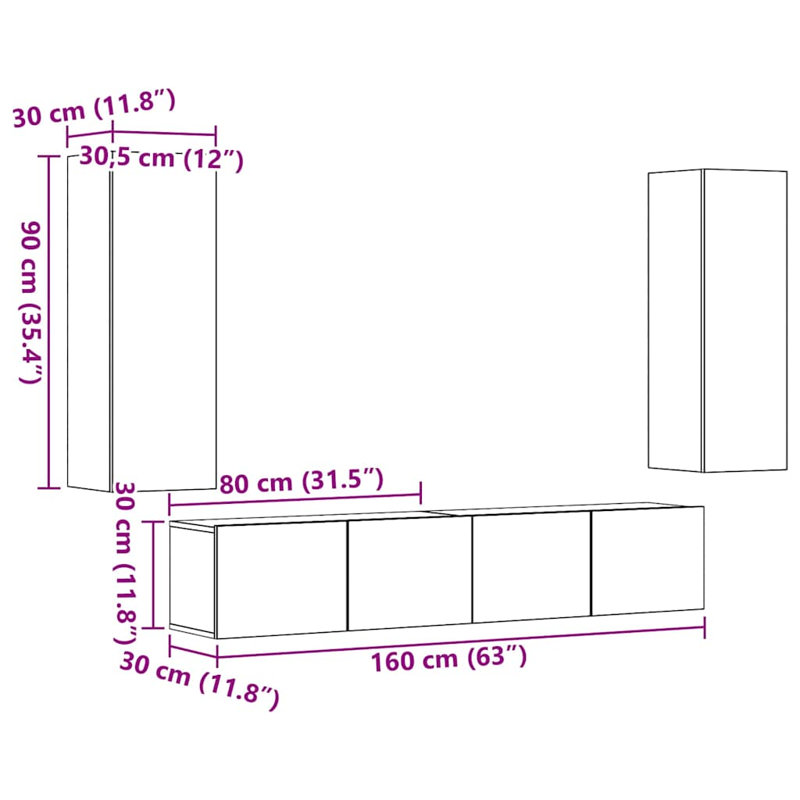 Ginia Entertainment Unit for TVs, 30m H x 160cm W x 30cm D, Old Wood