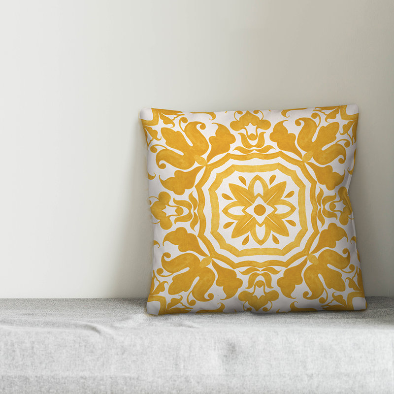 Floral Reversible Throw Pillow, 18" x 18", Yellow