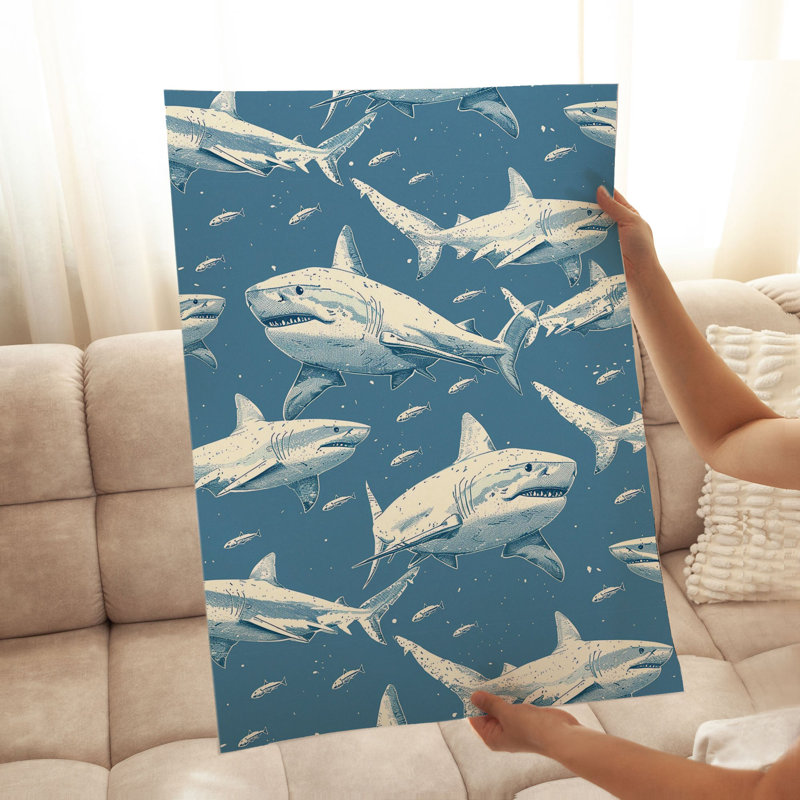 Animals Sharks Pattern VII Modern Unframed Art Print, 30" H x 20" W