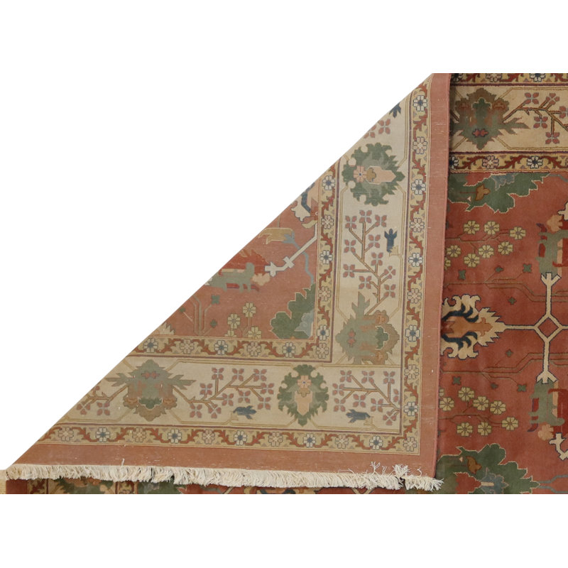Oriental Hand-Knotted Wool Salmon/Green/Beige/Blue Area Rug, Rectangle 12'9" x 20'1"