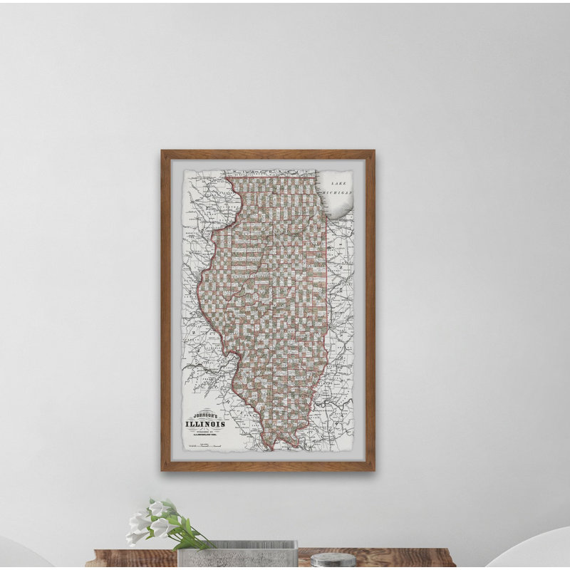 Carte rétro de l'Illinois, impression encadrée sur papier, H 18 po x l 12 po x 1,5 po