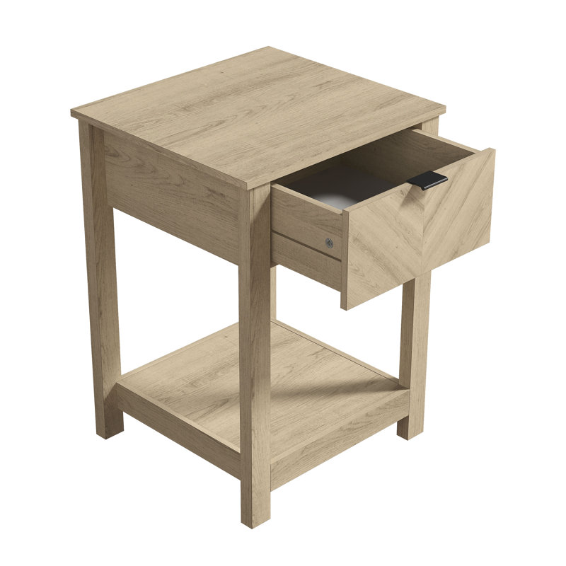 Table de chevet 1 tiroir avec tablette ouverte Aleshire, Chêne d'Oslo, 2
