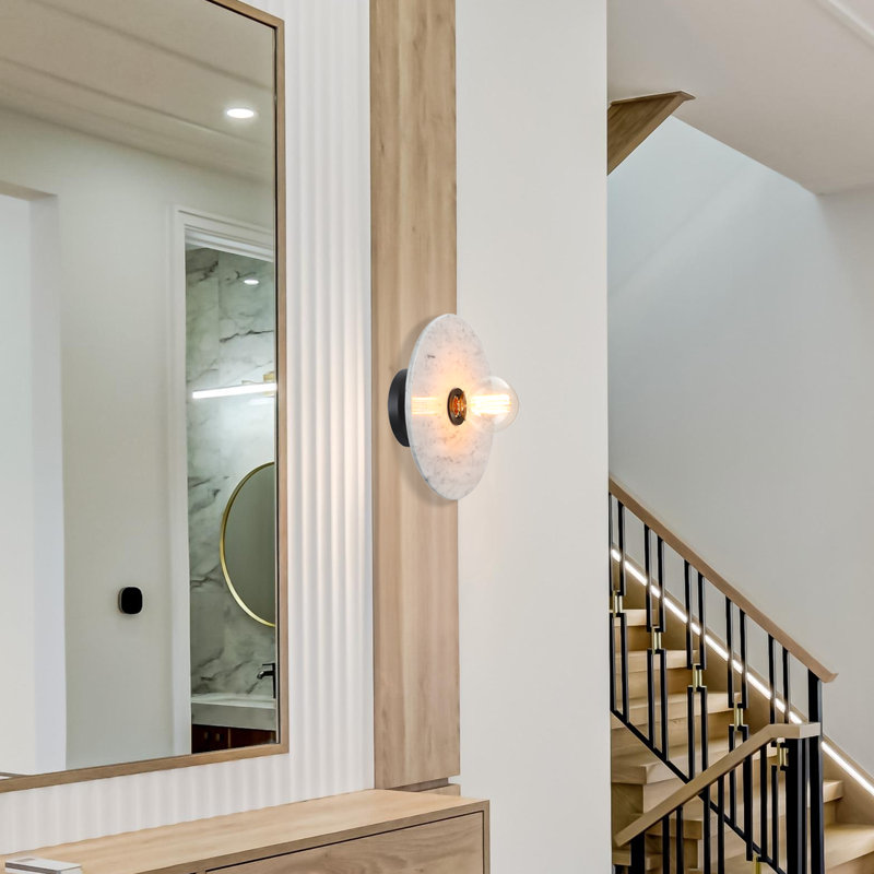Rapoza 12" W 1-Light Dimmable Sconce with Natural Marble Shield 