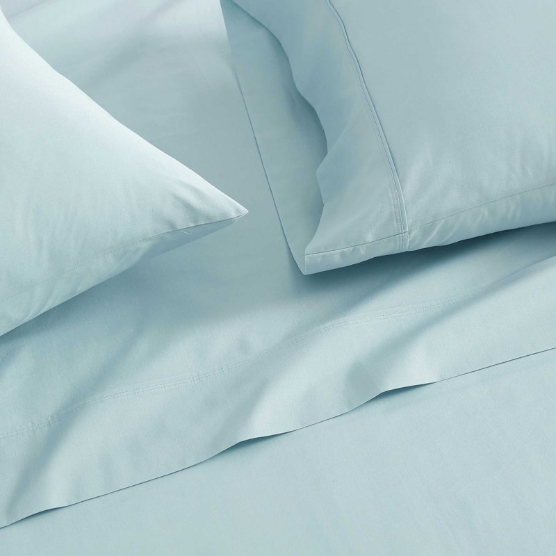Martha Stewart Skylands Solid Cotton Percale Blue Sheet Set, Blue, Full  Sheet Set with 2 Pillowcases