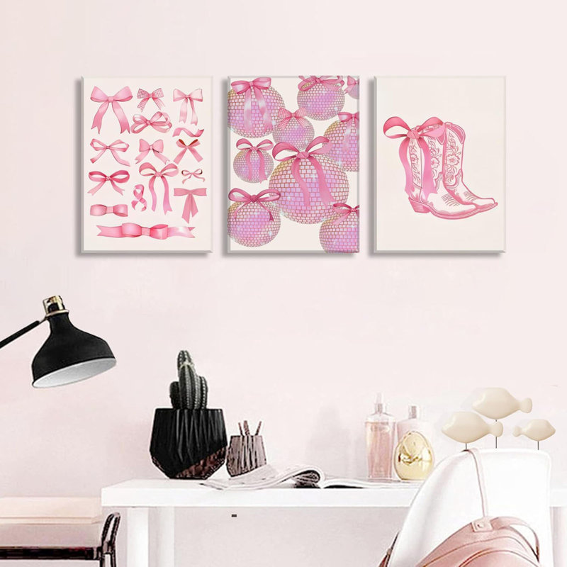 Tendance rose arcs ensemble de 3 coquettes murales de style BCBG, impression appartement, impression sur toile pour chambre à coucher salon 16 x 24 po