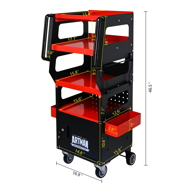 Chariot multi-usages à 4 niveaux pour le diagnostic - noir et rouge
