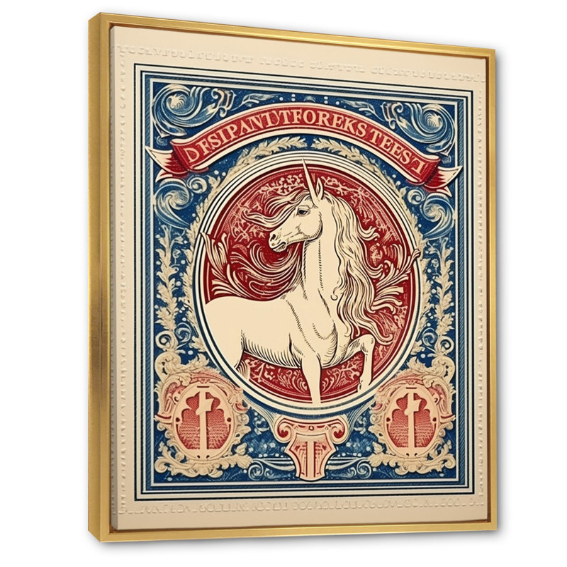 Timbre rétro, portrait de cheval I, Cadre flottant doré, H 32 po x l 16 po x P 1 po