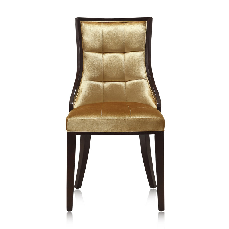 Fifth Avenue Traditional Velvet Upholstered Beech Wood Dining Side Chair in Antique Gold, Antique Gold