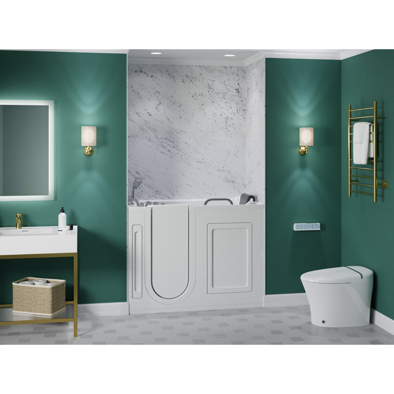 MediSpa 52.5'' x 26.5'' Walk-in Acrylic Bathtub with Faucet, Left Drain, Arctic White