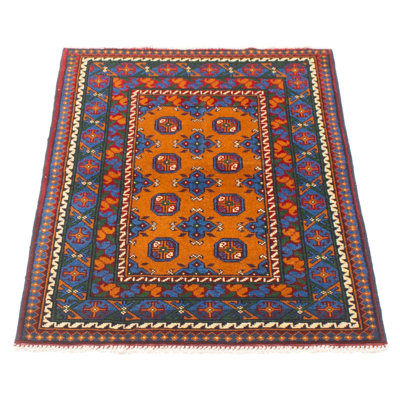 Tapis orange en laine noué à la main de conception unique 3 pi 5 po x 5 pi 2 po