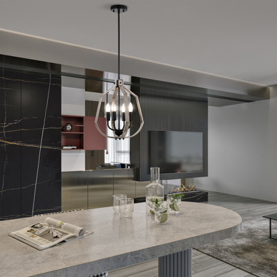 Luminaire suspendu géométrique à 4 lumières avec détails en bois Muayad