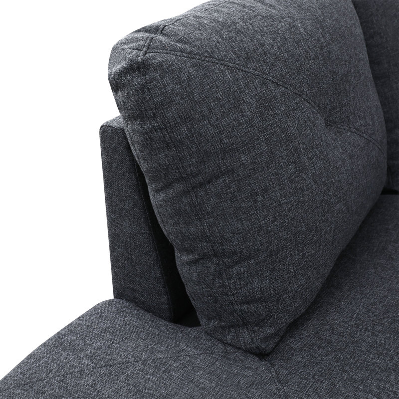 Halid Wide Sofa & Chaise with Ottoman, Right Hand Facing, Black Gray Linen