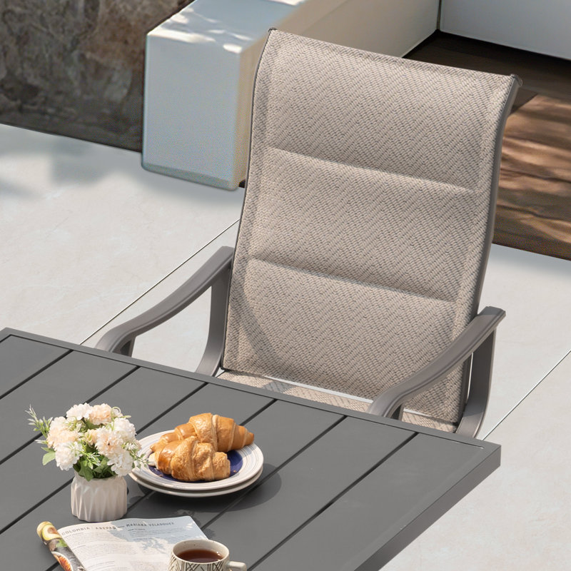 Patio 5-Piece Dining Table Set with Umbrella Hole and PVC-coated polyester Chairs, 4