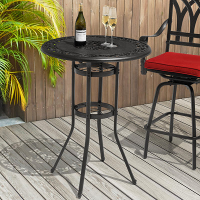 Table de bar en fonte d'aluminium avec plateau creux rétro et trou pour parasol