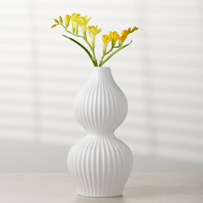 Liubomila 10" Ribbed White Ceramic Vase