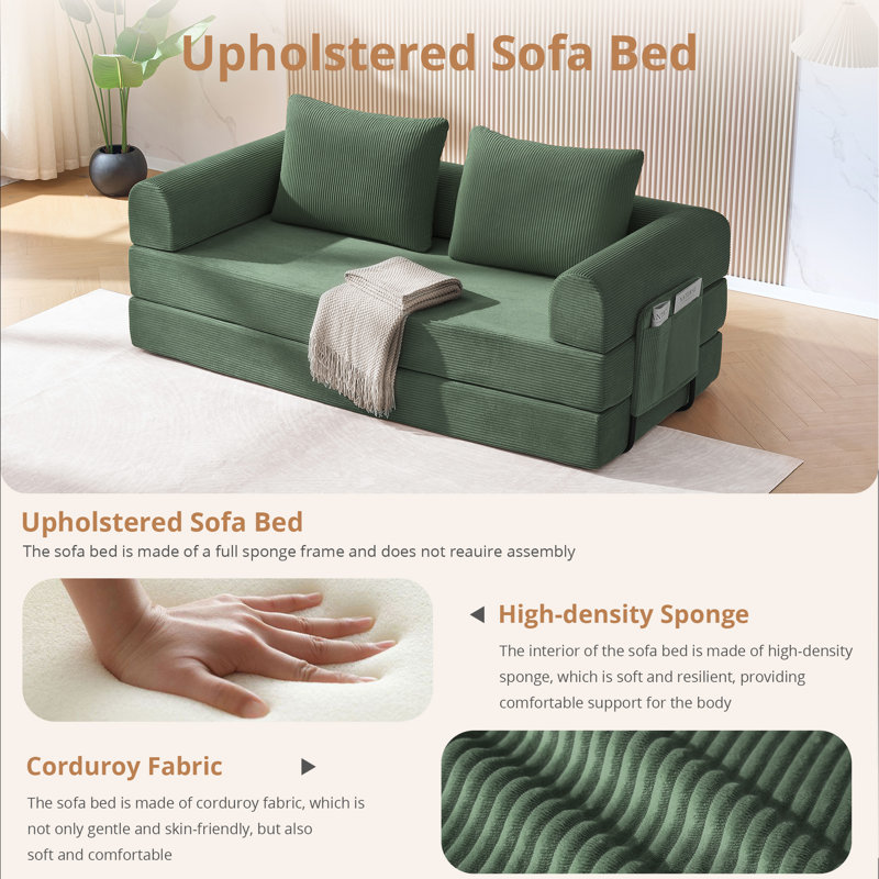 Versatile Foldable Floor Couch - Modular Sectional Sofa For Living Room, Bedroom, And Studio Use, Olive