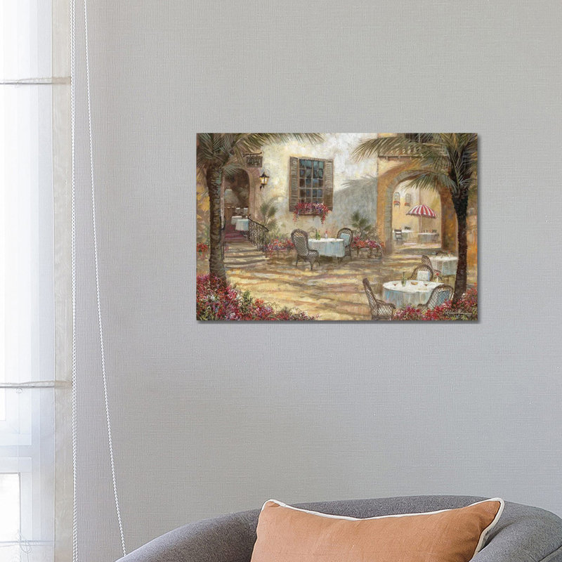 «Courtyard Ambiance» par Ruane Manning - reproduction d'art, H 18 po x l 26 po x P 1,5 po, Toile tendue, Aucun mat