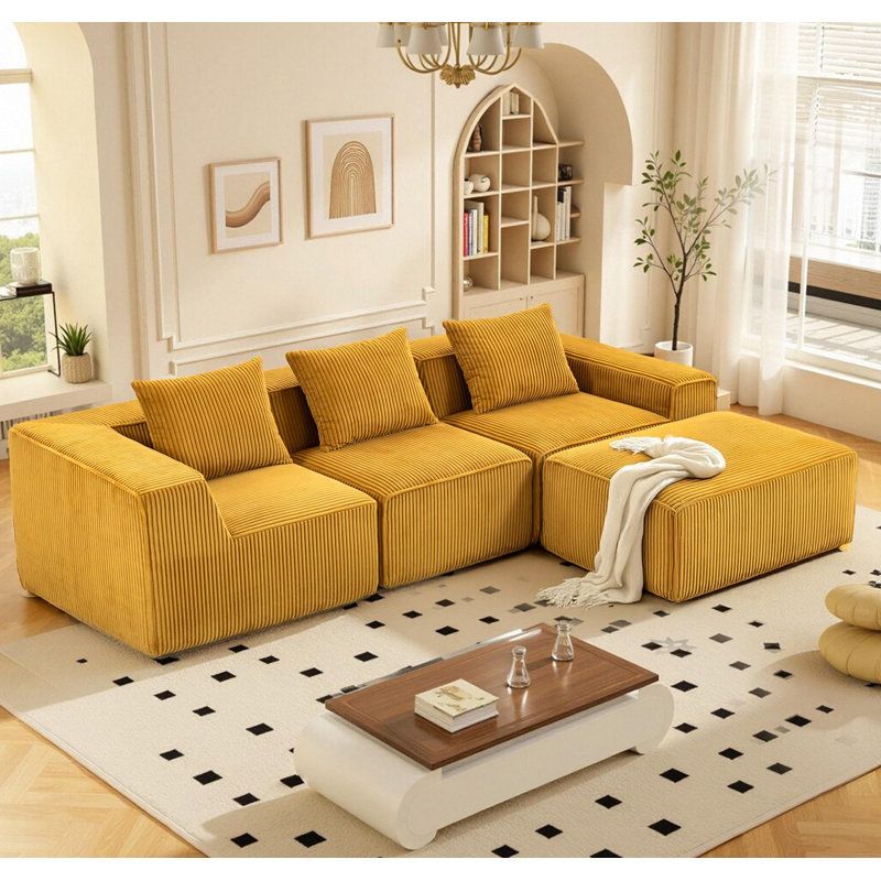 Canapé modulaire Boneless pouvant être combiné librement, Velours côtelé orange