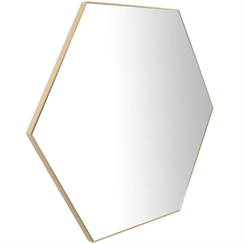 Miroir mural hexagonal en bois avec cadre minimaliste, Doré, 40 po x 35 po