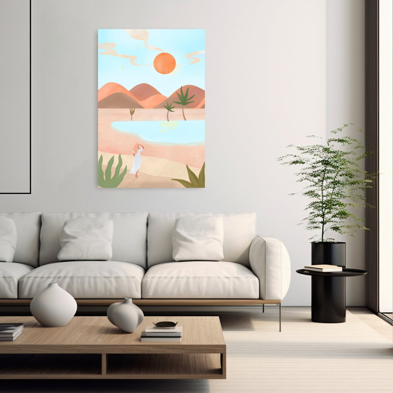 Mocha Dreams, paysage abstrait de rêve et paisible avec palmiers, affiche murale estivale, H 60 po x l 40 po