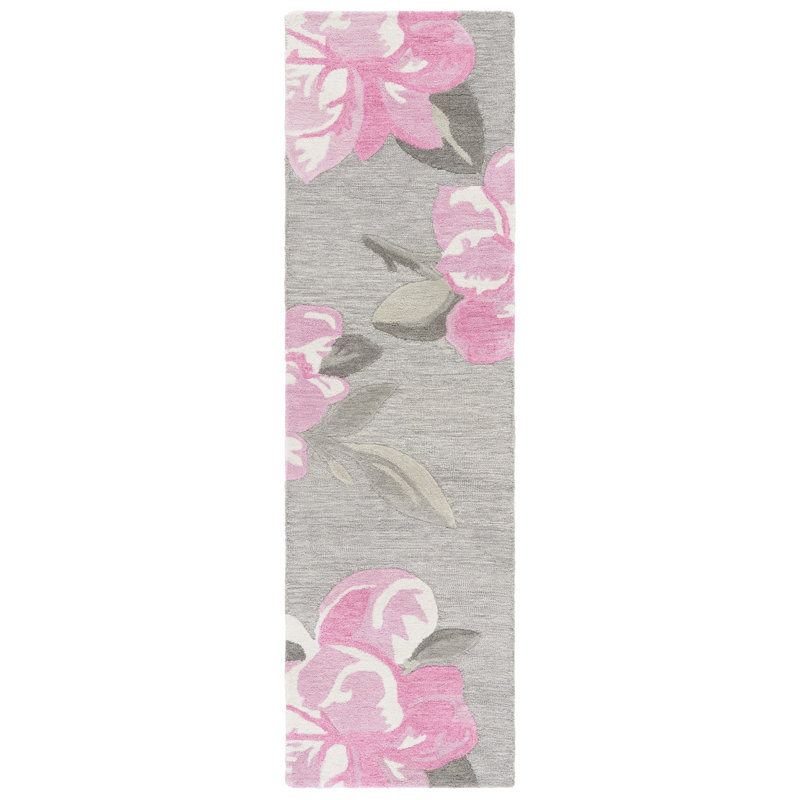 Jardin 403 Hand Tufted Wool/Cotton Floral Rug in Gray/Pink, Runner 2'3" x 8'
