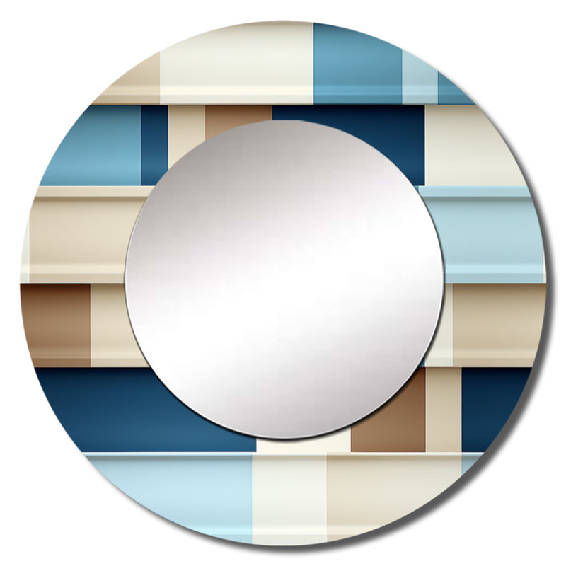 Motif rayé blanc et bleu côtier - miroir rayé, miroir mural rond unique moderne, impression d'art en métal, 29 po x 29 po