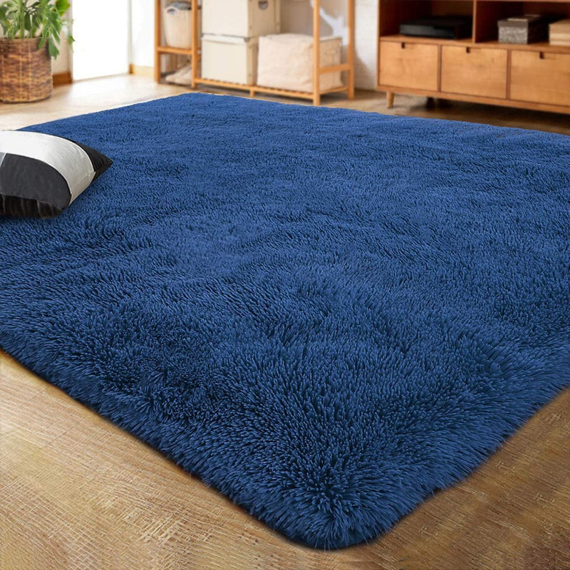 Tapis bleu marine à poils longs Shahen