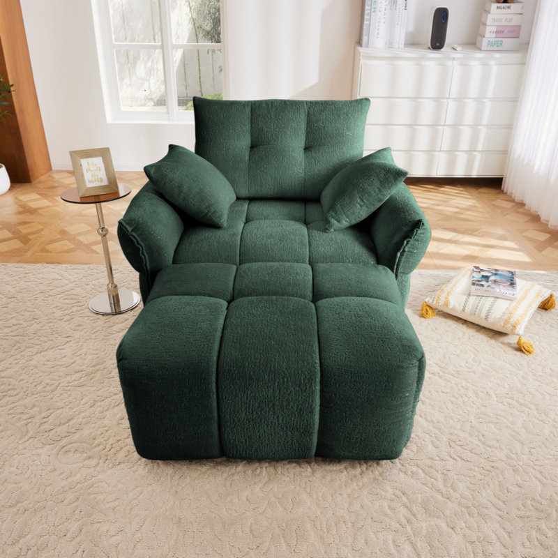 Canapé ergonomique à une place avec repose-pieds, coussins de soutien à haute résilience, méridienne moderne facile à assembler pour le salon, le bureau et le bureau