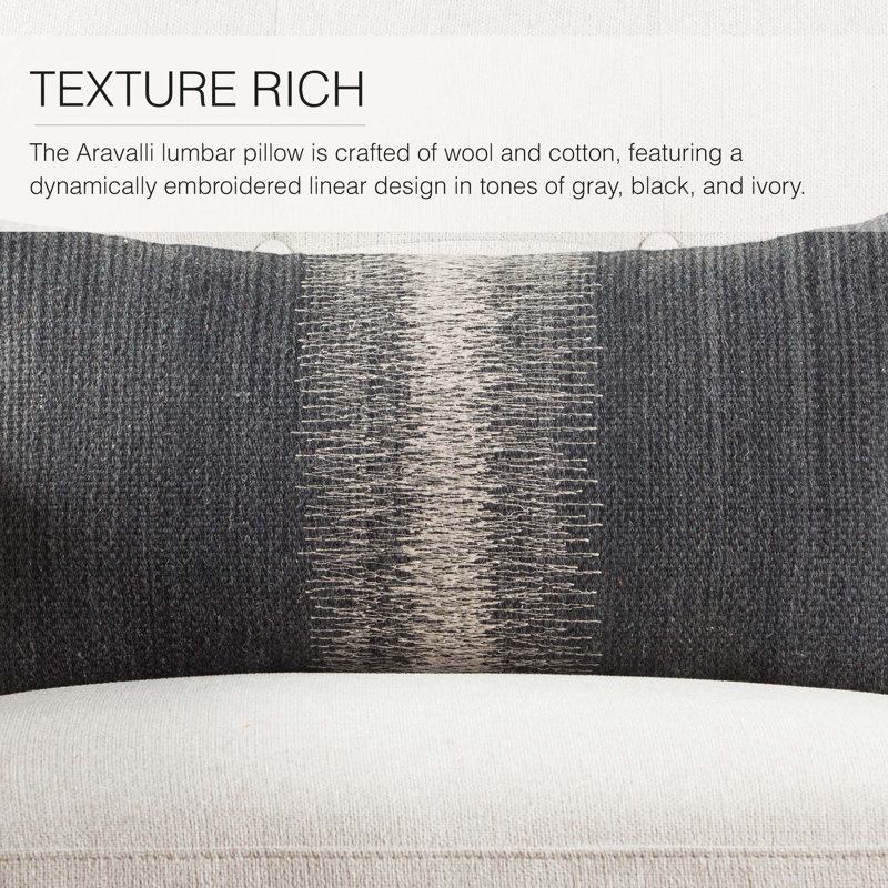 Aravalli Ombre Black and Gray Wool Lumbar Pillow