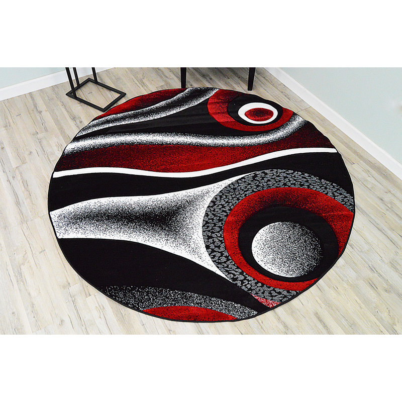 Mccampbell Abstract Area Rug, Round 6'6", Black/White