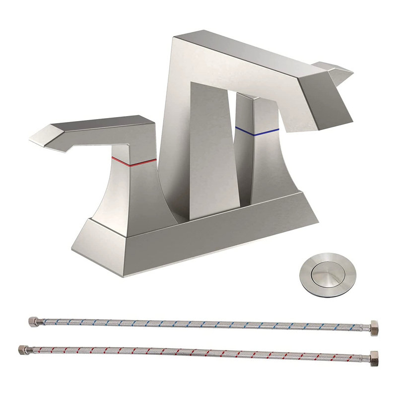 2-Handle Heavy Duty Bathroom Faucet With Drain And Supply Kits, Modern Style Lavatory Deck Mounted Faucet, Brushed Nickel