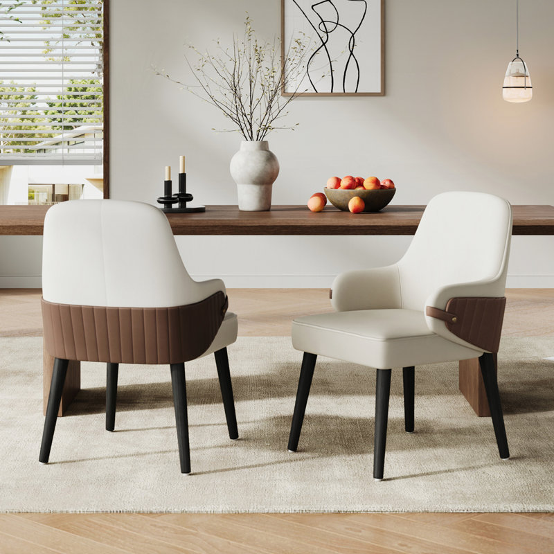 Chaise de salle à manger d'intérieur avec tissu bicolore beige et brun, ensemble de 2, Beige, brun