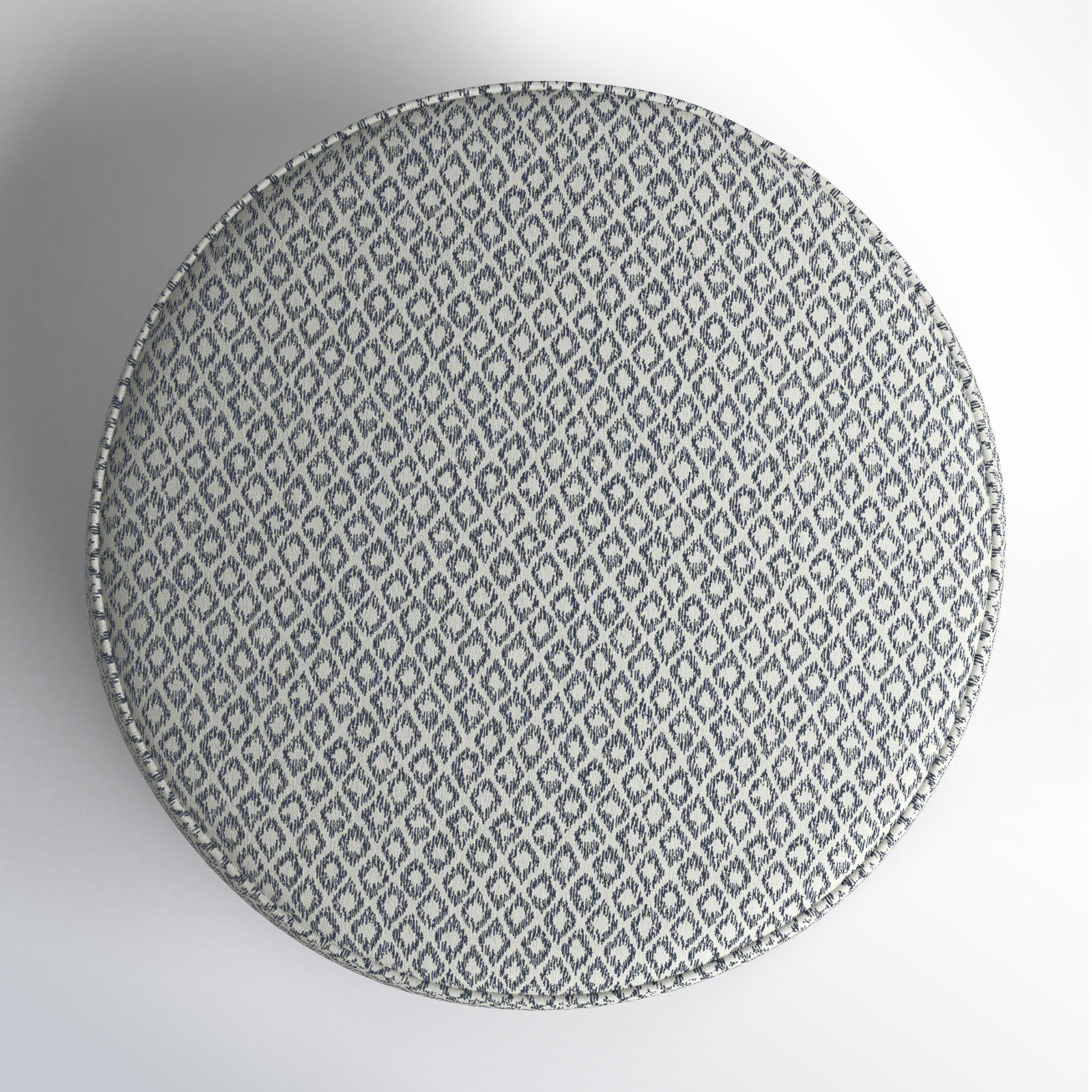 Murano Upholstered Ottoman, Mainstay Indigo Geometric Performance