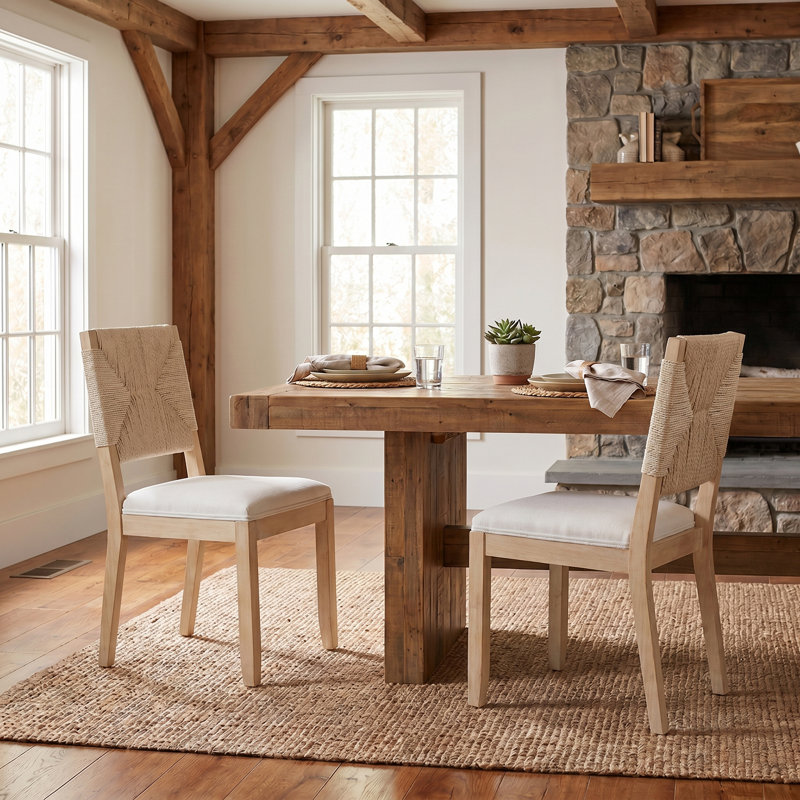 Chaise d'appoint de salle à manger à dossier tissé en bois massif 19,5 po H King Louis, Beige