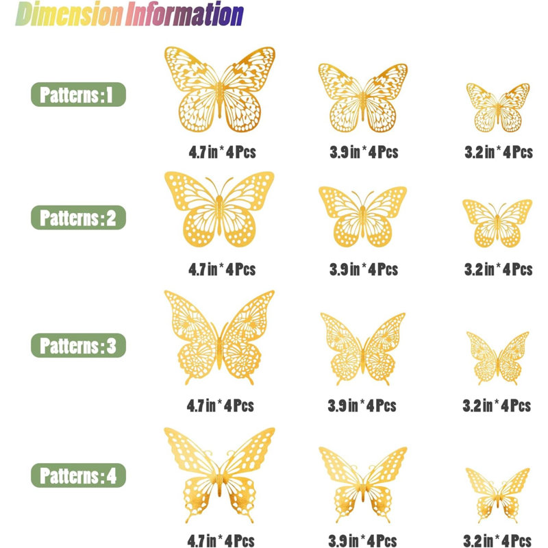 3D Butterfly Wall Decor 48 Pcs  4 Styles  3 Sizes Butterfly Decorations For Birthday & Party Celebrations Removable Stickers