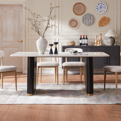 Aureon Faux Marble Rectangular Double Pedestal Dining Table For 6