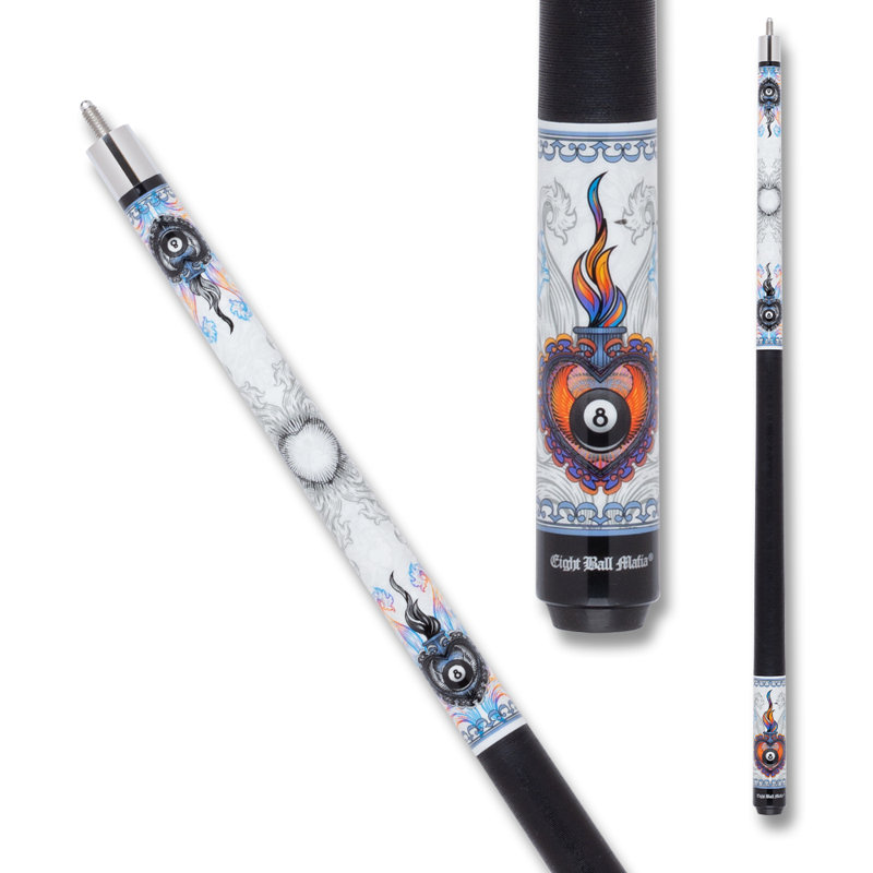 21oz White and Black Maple Wood Pool Cue with Colorful Heart Design